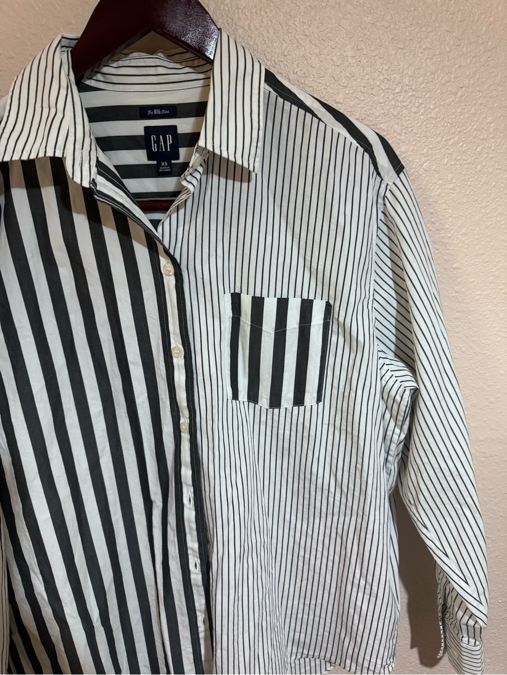GAP - The Big Shirt- Oversized Black and White Vertical Stripe Button-Down Shirt